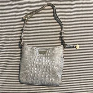 Brahmin Metallic Silver/Gray Croc-Embossed Shoulder Bag